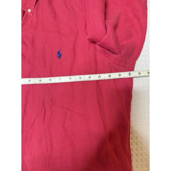 Ralph Lauren Polo Linen Shirt Long Sleeve XL Slim Fit Button Down Pink Fuchsia - Picture 8 of 9